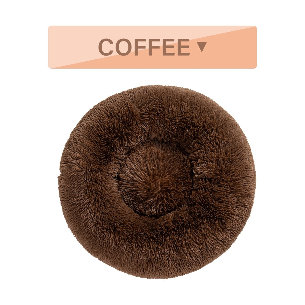 Fluffy Donut Dog Bed Warm Soft Plush Cushion