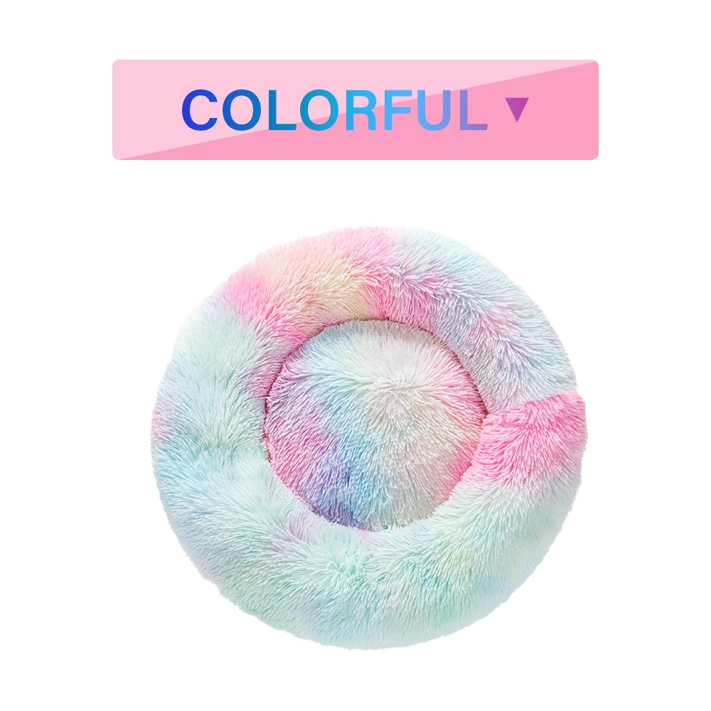 Fluffy Donut Dog Bed Warm Soft Plush Cushion