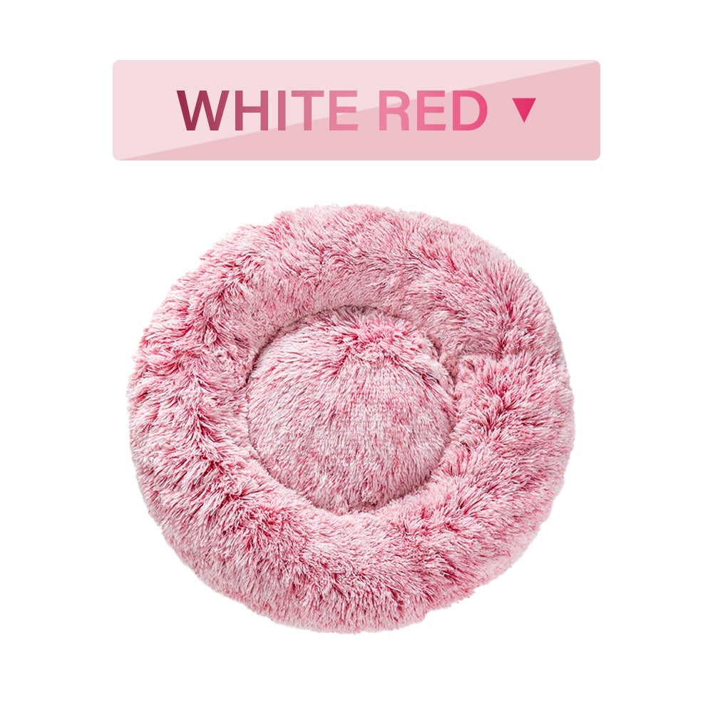 Fluffy Donut Dog Bed Warm Soft Plush Cushion